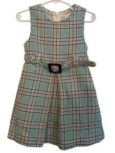 Janie and Jack Mädchen kariertes Kleid mit Gürtel Plissee gefüttert eisblau 2T Winterpullover - Bild 1 von 6