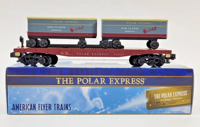 S-Gauge American Flyer Polar Express Trailers on Flat Car - NIB - Image 1 of 4