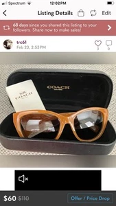 Women’s Coach Sunglasses Basically New. I Think I Worn Them 3 Times - Picture 1 of 8