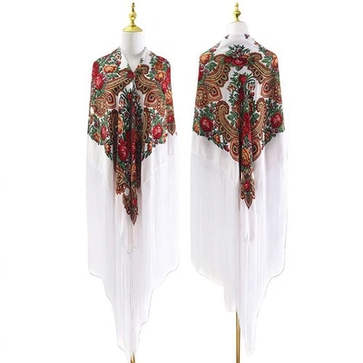 超大款女式印花披肩 - 黑白长款流苏宽围巾 — 第 1/4 张图片