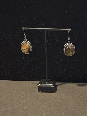 Genuine Yellow Tiger’s Eye Large Dangle Earrings for Women - Image 1 of 4