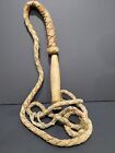 Vintage 1980s Braided Leather Wooden Handle Bull Whip - 7'5"