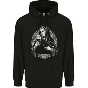 Evil Nun Drinking Beer Horror Halloween Childrens Kids Hoodie - Picture 1 of 3