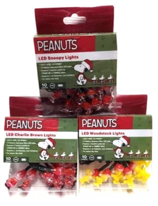 JUEGO DE 10 LUCES LED de cada Snoopy, Woodstock, Charlie Brown NAVIDAD CACAHUETES NUEVO - Imagen 1 de 5