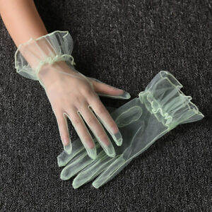 Women Wedding Party Short Tulle Gloves Thin Mesh Lace Sheers Full Finger Mitten♡