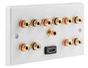5.1 Audio/AV Speaker Wall Plate Gold 10 Binding Posts + 1 RCA + HDMI Non-solder - Picture 1 of 6