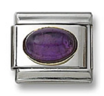 18k итальянский подвеска фиолетовый аметист камень овальный 9 мм из нержавеющей стали ссылка браслет  - Изображение 1 из 2