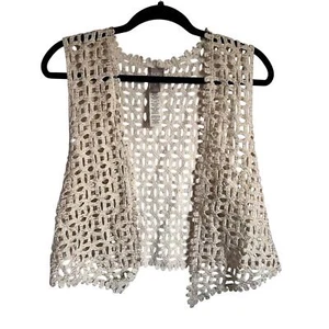 Chicos Häkel Strick Spitze Weste Boho Creme und Gold Größe 1 - Bild 1 von 8