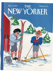 Vintage NEW YORKER Magazine 1989 Jan 9 COVER ONLY Skiers Skiing Skis Mountain - Picture 1 of 1