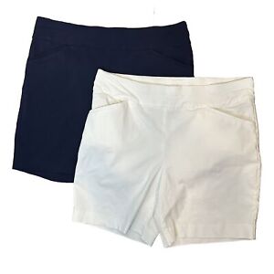 Chico's 2.5 Perfect Stretch Shorts Sz14 Lot of 2 White Navy Blue Pockets Pull On