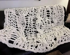 Throw Blanket Crochet Knit Chunky Modern Contemporary Home Decor Farmhouse - Picture 1 of 14