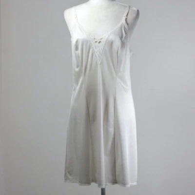 Vintage Sears Mini White Lace Trim Sleeveless Nylon Slip Dress Size 38 - Image 1 of 4