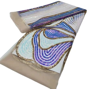 5Yards Sequin African Lace Mesh Fabric Patchwork Tulle Net Dress Sewing Material - Picture 1 of 12