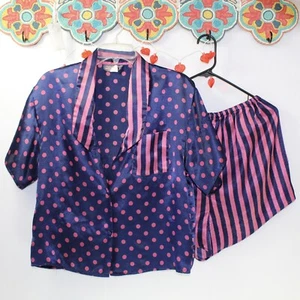 Vintage Pink and blue pajama set women’s medium polka dot stripe pattern - Picture 1 of 4