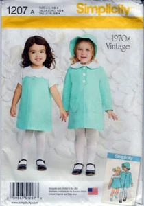 Retro 1970s Sewing Pattern Simplicity 1207 Toddlers' Dress, Coat & Bonnet - Picture 1 of 3