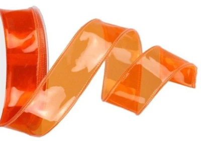 Halloween Orange Jelly Ribbon 1.5" by 2 yards PVC Wired Edge Fall Bow Accent - Image 1 of 3