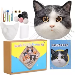 3 Type Russian Blue Cat Model, Wool Needle Felting Starter Kit, Felting Foam Mat - Picture 1 of 20