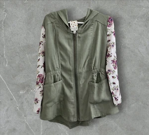 Belle du Jour Toddler Girls Long Sleeve Zip Up Hooded Jacket Green Floral Size 4 - Picture 1 of 13