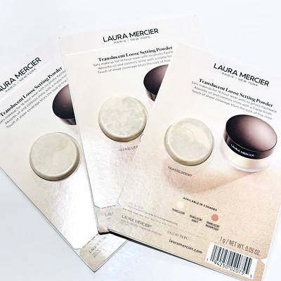 3 x Laura Mercier Translucent Loose Setting Powder Sample on Sealed Card 1g each - Image 1 of 2