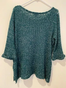 Women TopShop 3/4 Sleeve Knit Net Blouse Green & White Size 10 UK 6 US - Foto 1 di 8
