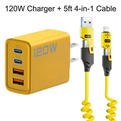 Cargador de pared rápido tipo C 120 W, cable súper rápido 4 en 1 65 W para teléfono celular iPad  Foto 1 de 4