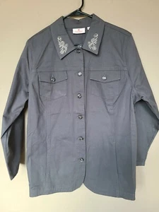 Quacker Factory Scroll Embellished Woven Jacket Smokey Gray L A280813 Pre-owned - Picture 1 of 11