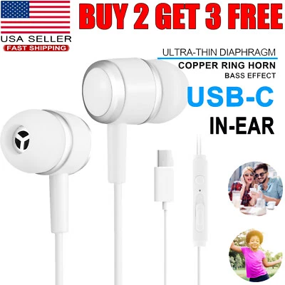 Type C In-Ear Earbuds Headphones Headset For Samsung Galaxy Note9 10 S20 S21 S22 - Image 1 of 4