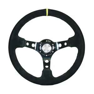 SAAS Suede GT Sports Steering Wheel 350mm Black Alloy Spokes Deep Semi Dish - Picture 1 of 9
