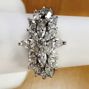 Flower Shape Women Rings Gift Luxury 925 Silver Cubic Zircon Jewelry Sz 6-10 - Picture 1 of 8