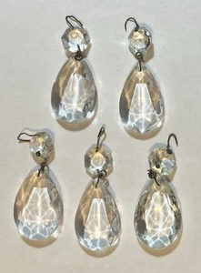 5 cristalli per lampada sfaccettati a goccia trasparenti, vintage / 1 1/2" - Foto 1 di 2