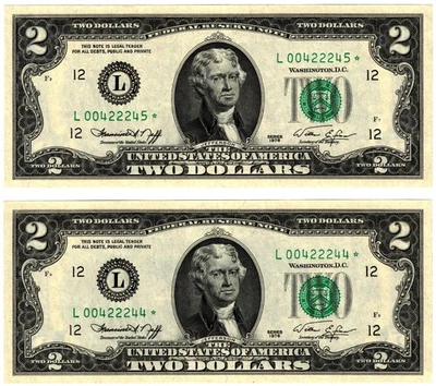 1976 USA 2 Dollar Banknote UNITED STATES AMERICA P461 L - San Francisco CA STAR - Image 1 of 2