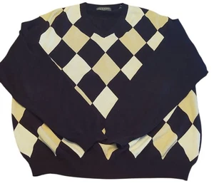 Maglione Lyle & Scott Scotland Argyle uomo L cotone pettinato scollo a V nero pullover - Foto 1 di 6