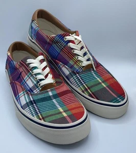 Polo Ralph Lauren Men’s 8.5D Shoes Thorton Preppy Bright Madras - Picture 1 of 9