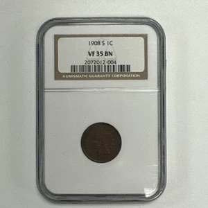 1908-S Indian Head Cent NGC VF35 BN Brown VF/XF - Picture 1 of 11
