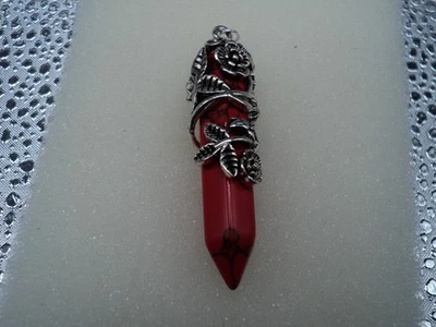 Rose red howlite Stainless Steel pendant 2.18"   DAD873 - Image 1 of 4