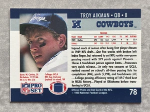 1990 Pro Set TROY AIKMAN Cowboys "Wrong Back" Rare Error NFL Football Card #78 - Bild 1 von 2