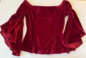 Boston Proper Red Velvet Bell Sleeve Top Women’s XS Fairy Whimsy Goth Romantic - Picture 1 of 7