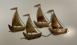 4 veleros de metal arte de pared colgante escultura cobre latón decoración MCM vintage - Imagen 1 de 7