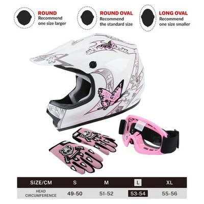 DOT Jóvenes Niños Rosa Mariposa Bicicleta de Tierra ATV Casco de Motor con Gafas Guantes Foto 1 de 4