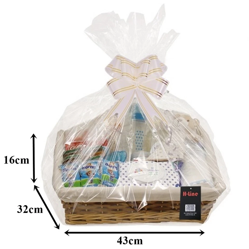 MAKE YOUR OWN HAMPER WICKER WINE BASKET CELLOPHANE WOOD WOOL BOW XMAS GIFT SET - Image 1 of 1