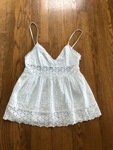 Venus white cotton eyelet Spaghetti Strap Wrap top cottagecore fairy Tank 8 M - Picture 1 of 6
