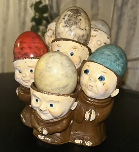 6 huevos de alabastro de piedra de mármol vintage con soporte para huevos de cerámica familia ✅ - Imagen 1 de 11