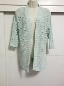 womens mint green open front cardigan jacket sweater cable knit size Small - Picture 1 of 7
