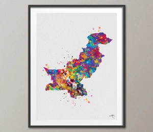 Pakistan Karte Aquarelldruck Islamabad Karte Dekor Fernweh Kunst Druck Wandkunst - Bild 1 von 1