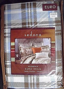 Sedona Avondale Euro Sham 26" quadratisch kariert blau braun hellbraun rustikal Lodge Ranch NEU - Bild 1 von 3