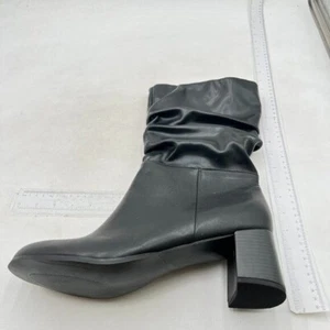 Black Slouchy Mid Calf Boots for Women Round Toe Side Zip Fall and Winter Boots - Picture 1 of 7