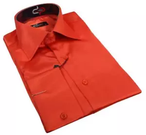 Camicia da uomo raso seta smart casual polsino abbottonato su misura festa lucida - Foto 1 di 1