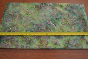 By 1/2 Yd, Plum Floral Print on Green Batik, Moda/Mirage Batiks/4503 48 M8819 - Picture 1 of 5