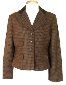Sundance Catalog Wool Riding Jacket Blazer Brown Plaid Western Stud Collar 12P - Picture 1 of 10