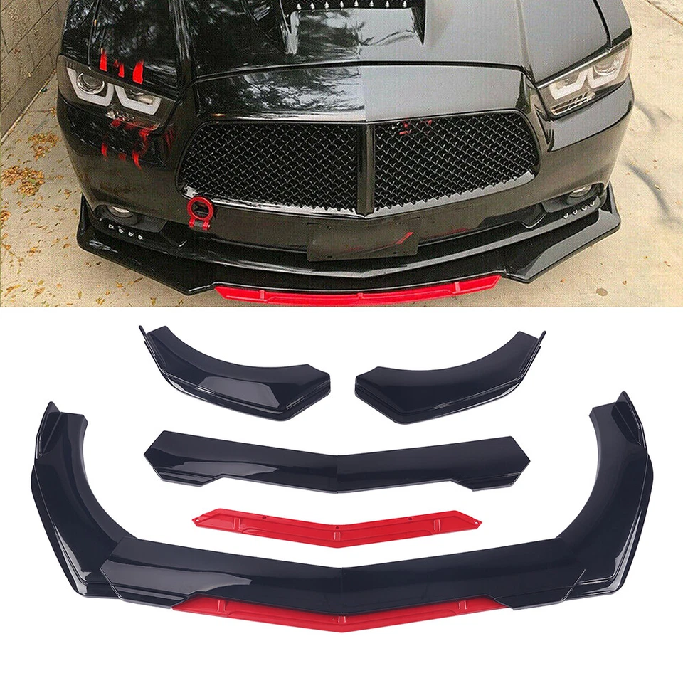 Glossy Black Front Bumper Red Lip Splitter Spoiler For Dodge Charger SRT SXT RT Foto 1 de 4